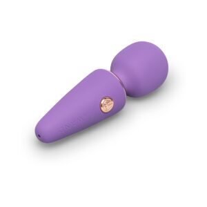 Violet Le Wand vibrator Mini Micro shown in hand for scale