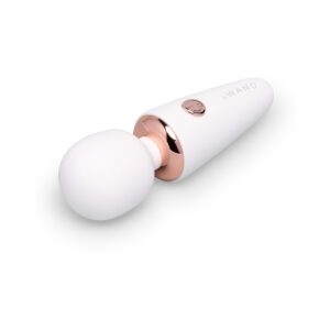 White Le Wand vibrator Mini Micro shown in hand for scale
