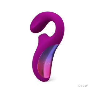 LELO vibrator Enigma Cruise Deep Rose shown in hand for scale