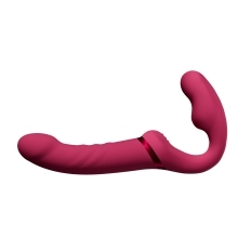 Lovense vibrator LapisVibrating Strapless Strap-On shown in hand for scale