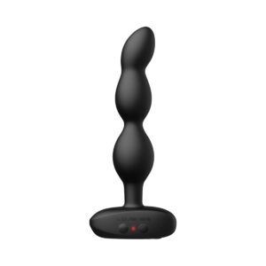 Lovense vibrator Ridge and Rotating Anal Beads shown in hand for scale