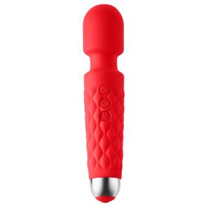 Red Luv Inc vibrator Large shown in hand for scale