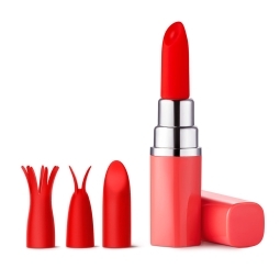 Coral Luv Inc vibrator Lipstick shown in hand for scale