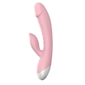 Pink Luv Inc vibrator Rabbit shown in hand for scale