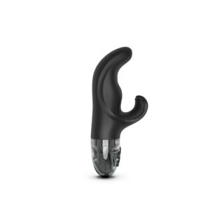 Black Mystim vibrator Hop Hop Bob eStim shown in hand for scale
