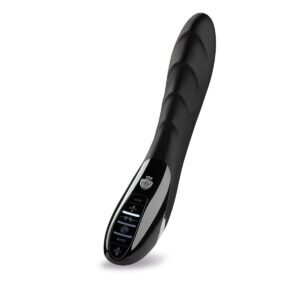 Black Mystim vibrator Sizzling Simon E-Stim shown in hand for scale