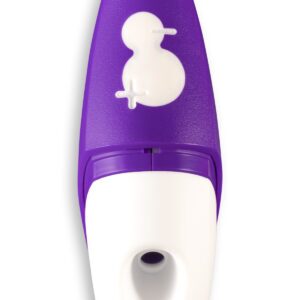 Purple ROMP vibrator Free Clitoral shown in hand for scale