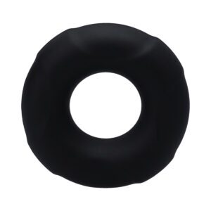 Black Tantus vibrator Buoy C-Ring Small shown in hand for scale
