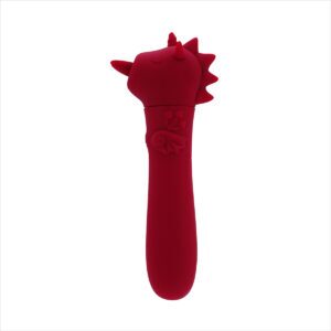 Red Creative Conceptions vibrator Unihorn USB Blaze Diablo Dark shown in hand for scale
