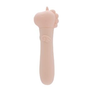 Pink Peach Creative Conceptions vibrator Unihorn USB Heart Throb shown in hand for scale