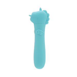 Blue Creative Conceptions vibrator Unihorn USB Mount'n Peak shown in hand for scale
