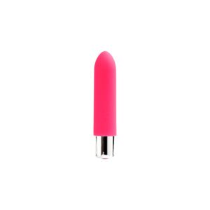 Pink VeDO vibrator Bam Mini shown in hand for scale