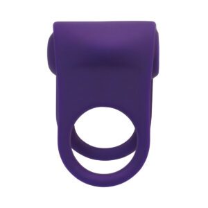 Purple VeDO vibrator Hard Rechargeable C-Ring shown in hand for scale