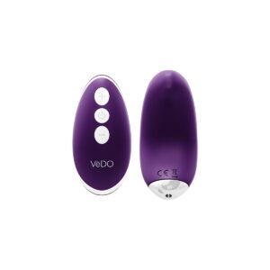 Purple VeDO vibrator Niki Panty shown in hand for scale