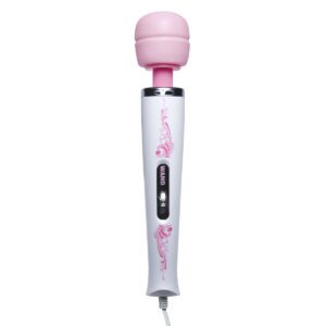 Pink XR Brands vibrator Essentials 7-Speed Corded shown in hand for scale