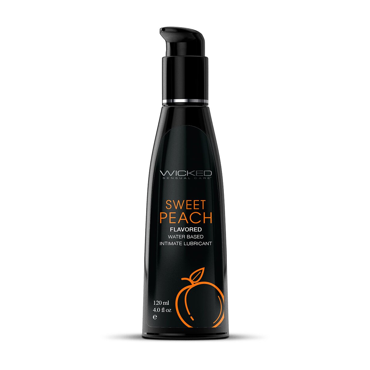 Bottle of 4 oz Flavored Lube Wicked Sensual Care showing sweet, kissable formula