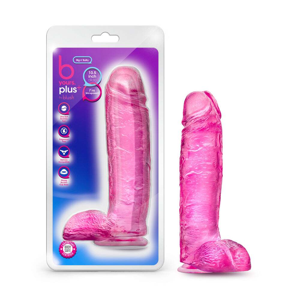 10.5 inch Dildo by Blush in Hot Pink Magenta Fuchsia shown for use by Her or Him