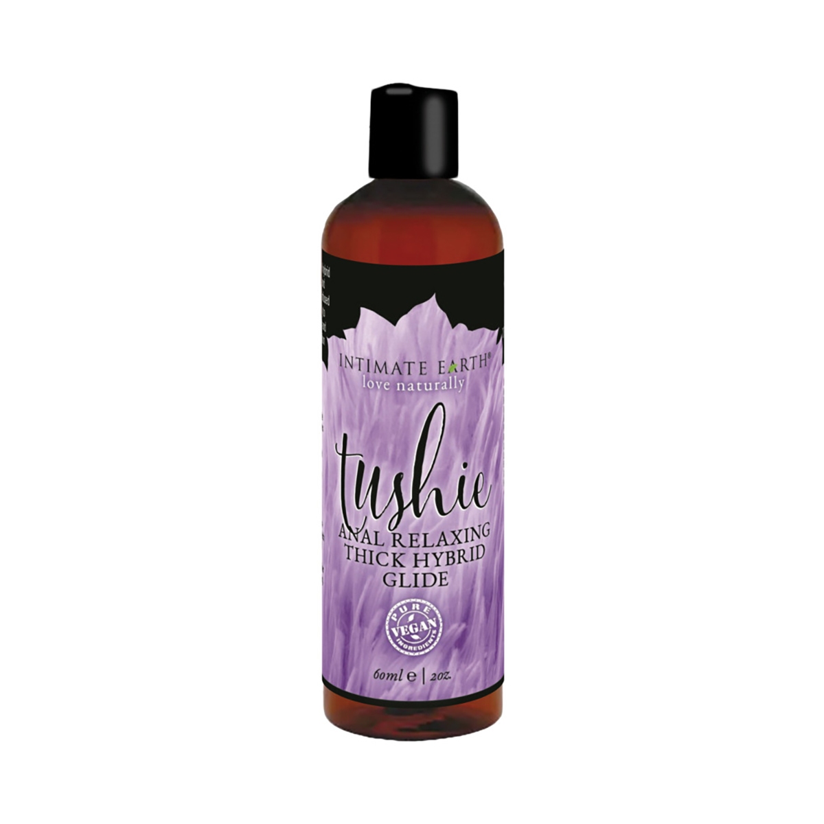 Bottle of  Vegan Lube Intimate Earth showing plant-powered formula