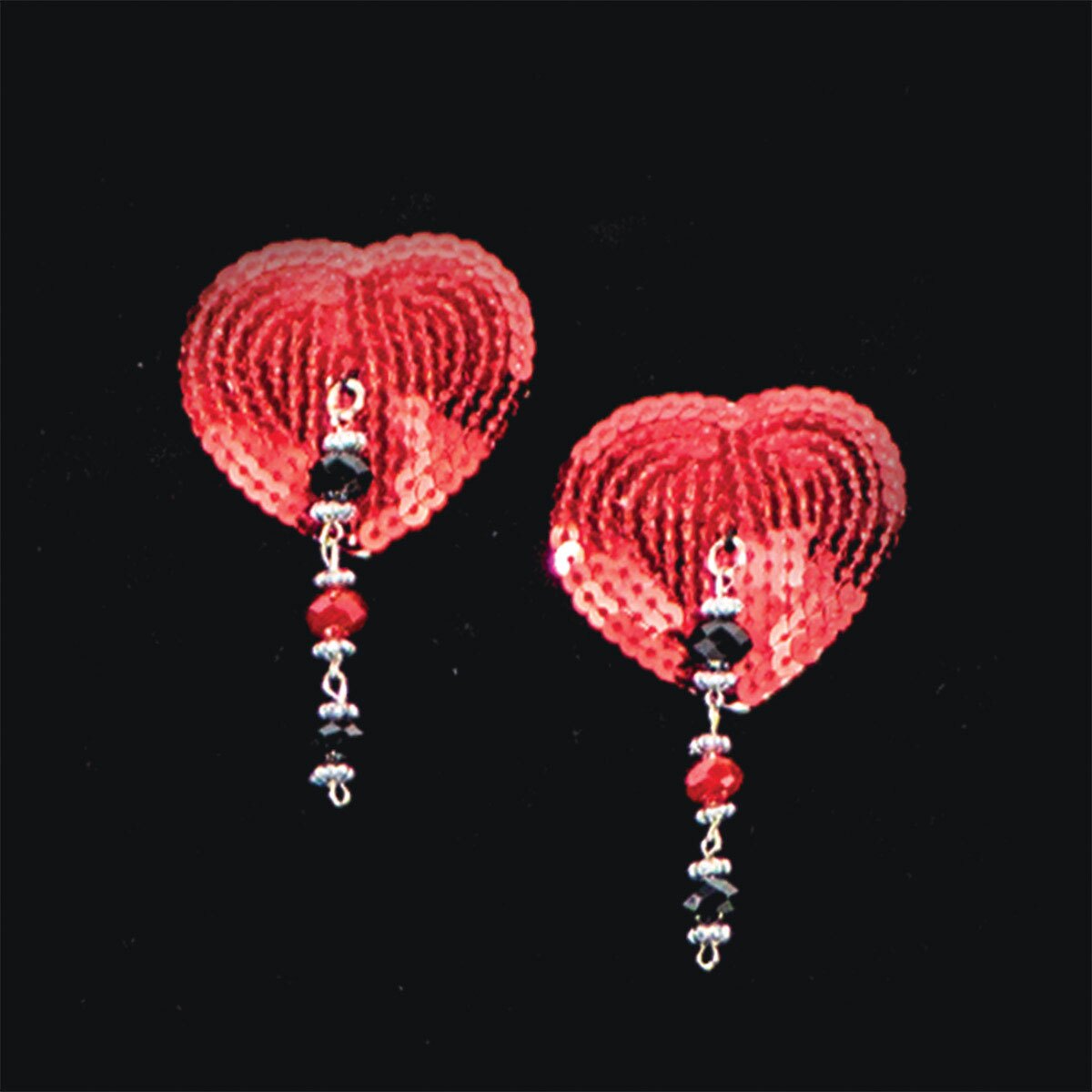 Wearing Heart Red Sequin w Facet Beads nipples covers by Bijoux de Nip can be fun and sexy!