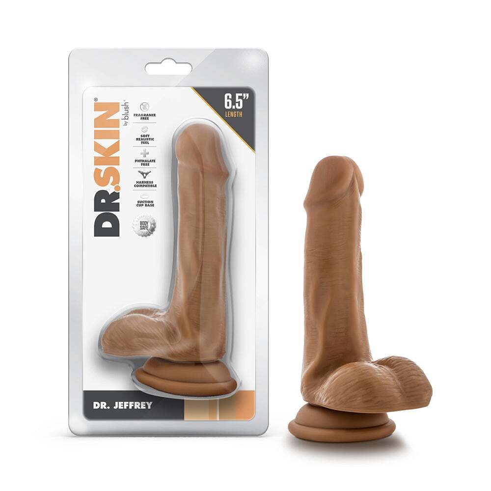 6.5 inch Dildo by Blush in Tan Light Brown Mocha shown for use by Her or Him