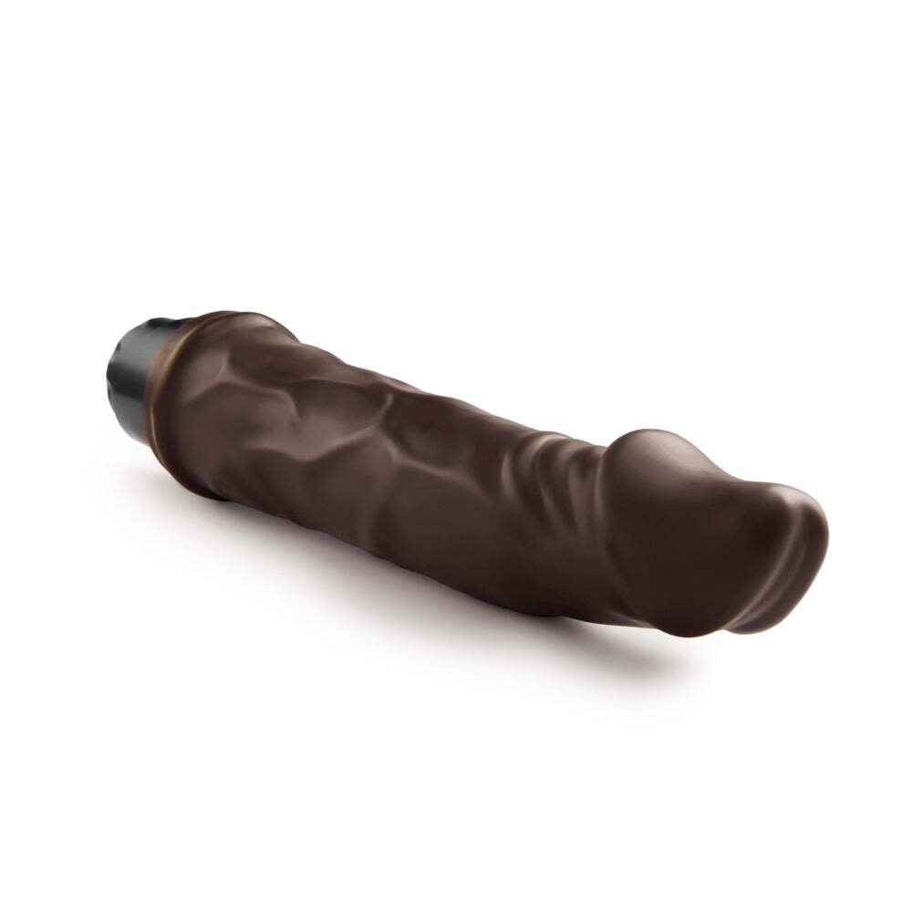 8.75 inch Dildo by Blush in Dark Brown shown for pegging Her or Him