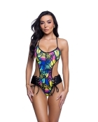 Butterfly Lace-Up Rave Bodysuit with a sleek one-piece silhouette and bold lace-up detail and festival-ready styling.