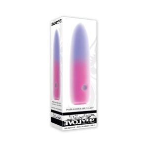 Evolved vibrator Paradise Sili Vibr PkPu shown in hand for scale