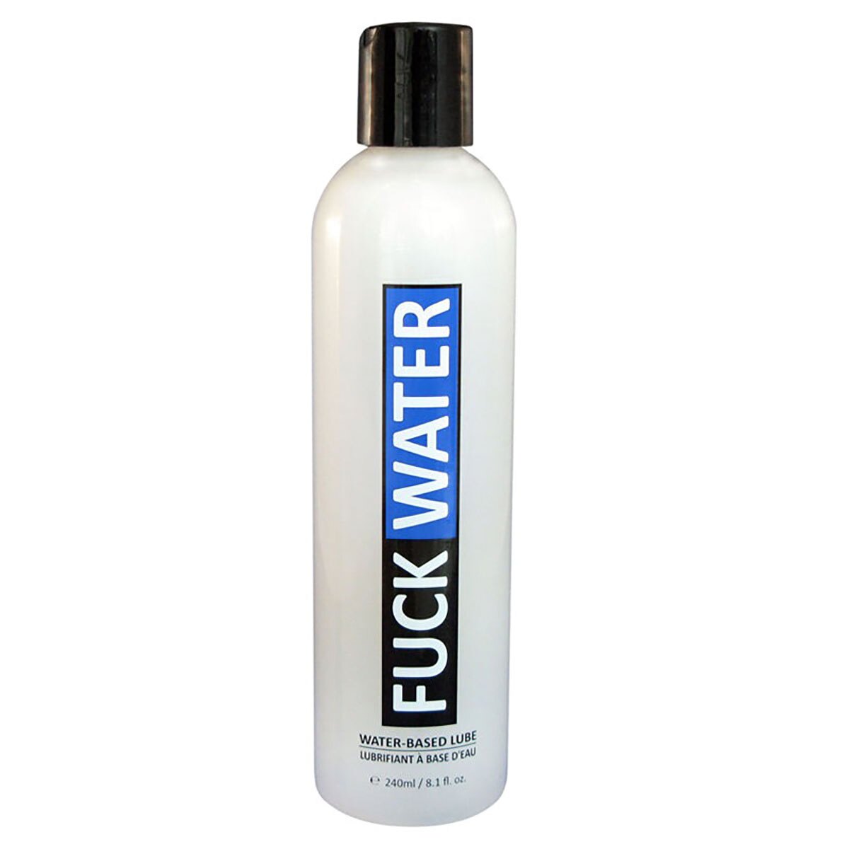 Bottle of  Vegan Lube Fuck Water showing plant-powered formula