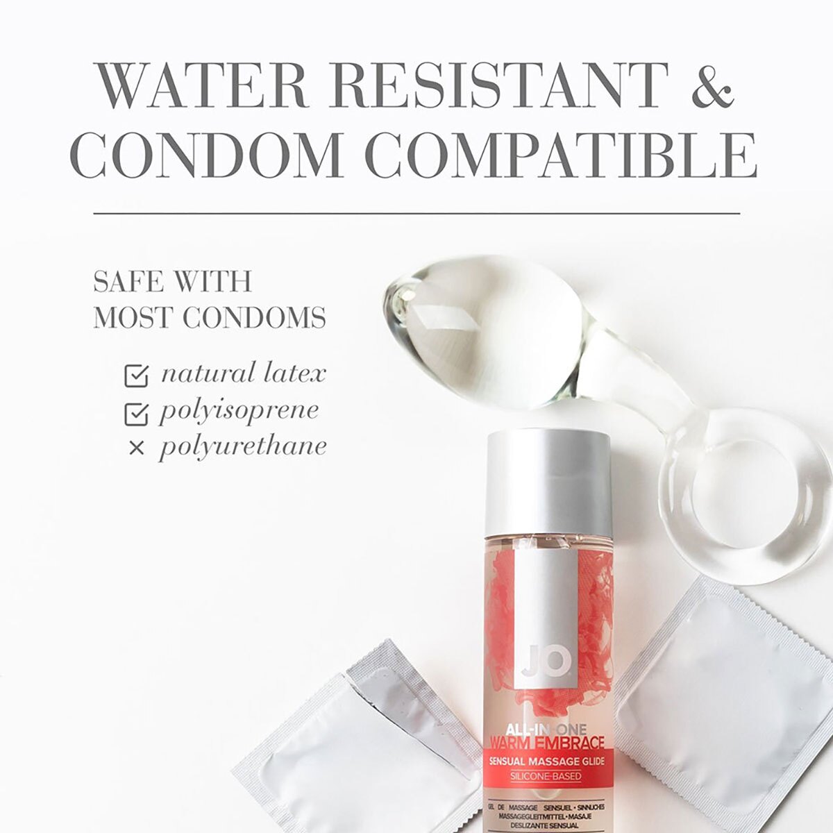 Close-up of  Water Based Lube by System JO with gentle, toy-safe texture
