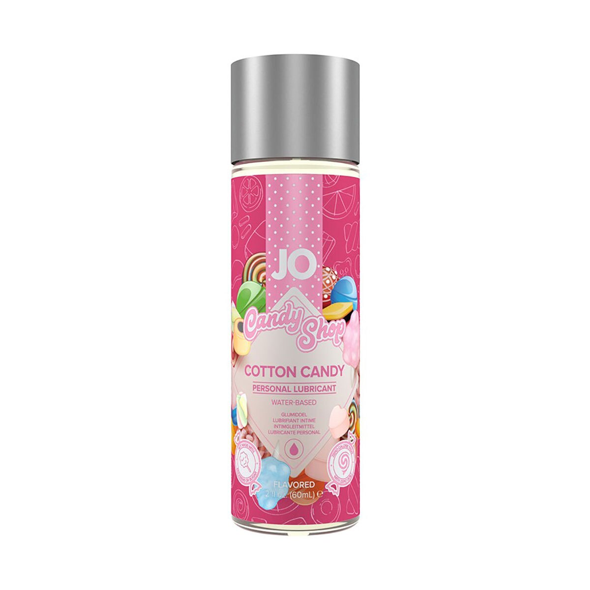 Bottle of  Water Based Lube System JO showing clean, lightweight formula