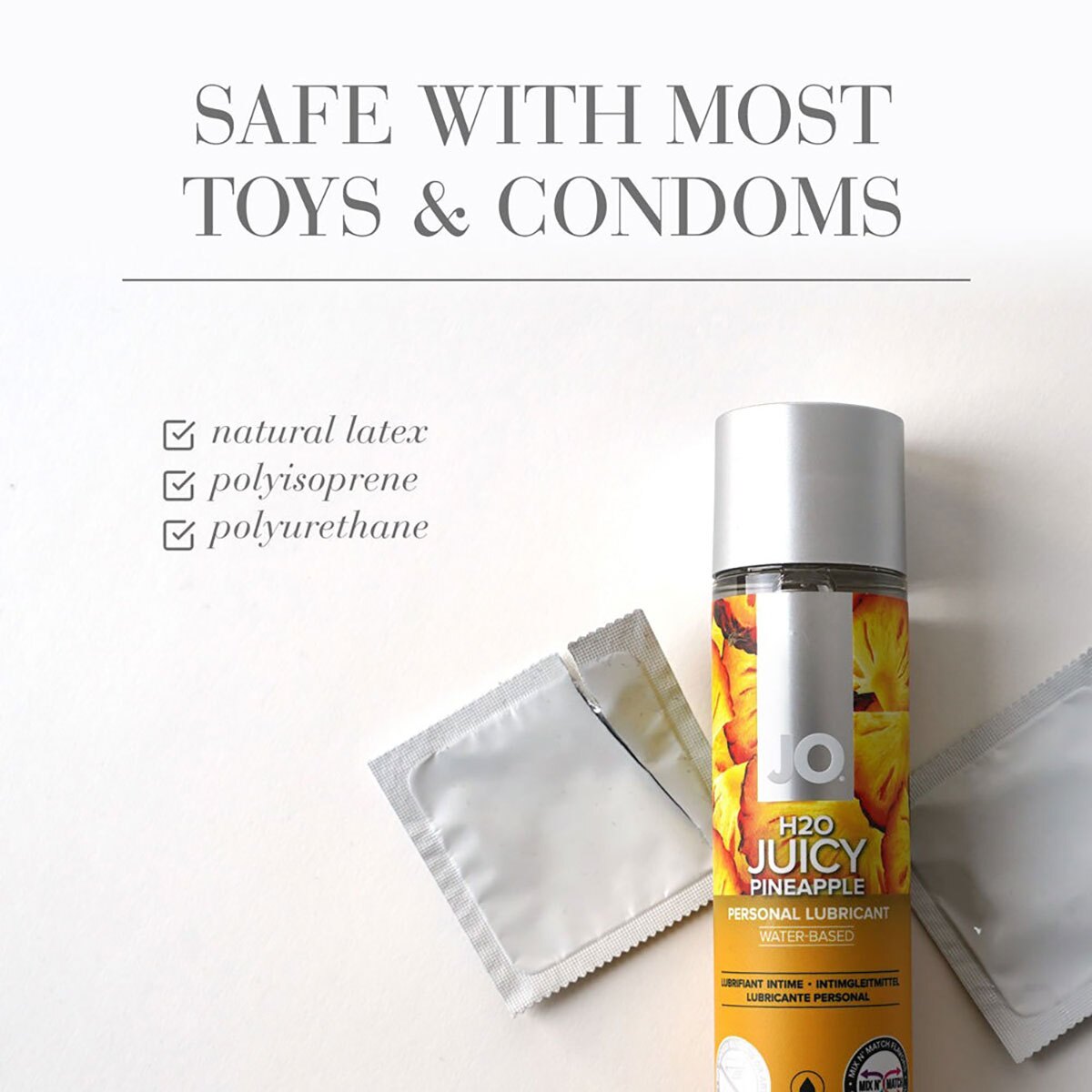 Close-up of  Vegan Lube by System JO made with cruelty-free ingredients