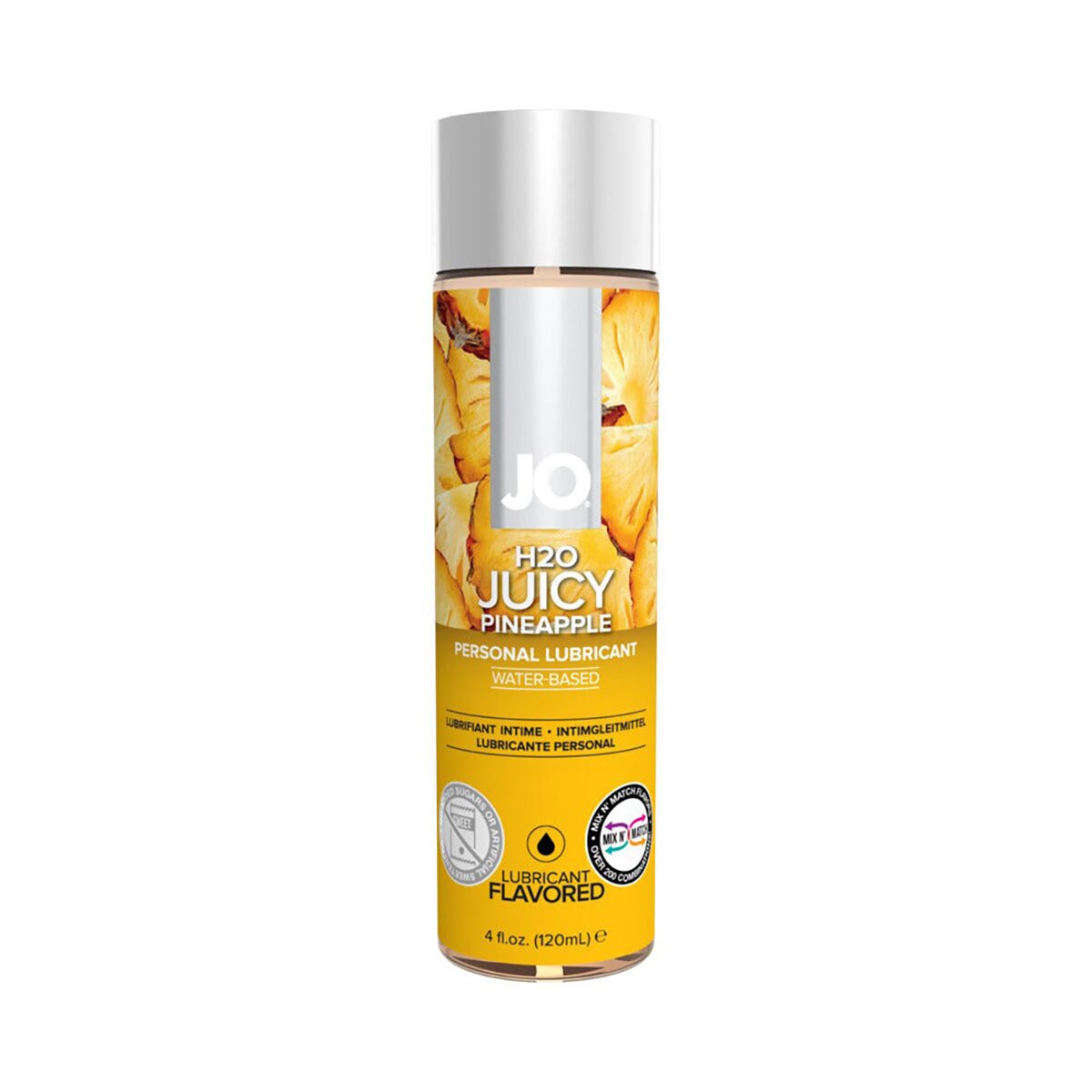 Bottle of  Water Based Lube System JO showing clean, lightweight formula