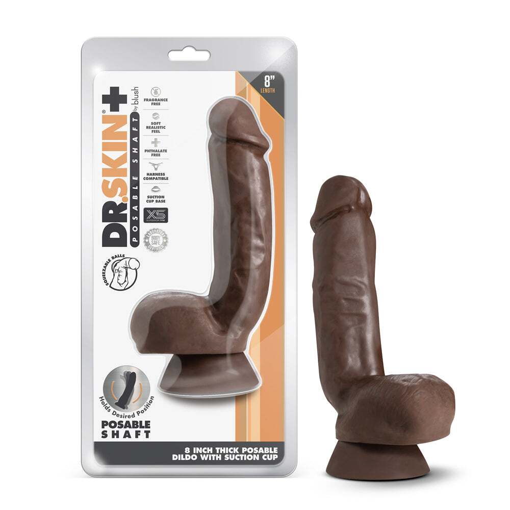 8 inch dildo by blush in brown chocolate cocoa shown for use by her or him
