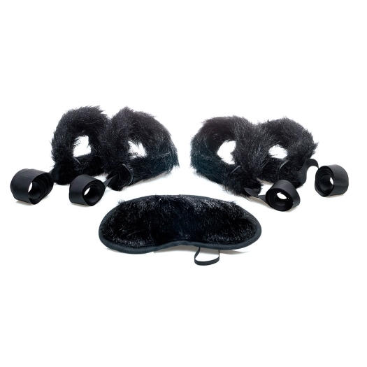 Sex Kitten Five Piece Faux Mink Fur Love Bond Kit adjustable blindfold for intimate exploration