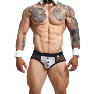 Male Basics Mob Maitre D Brief, Bow & French Cuffs Black / White Md
