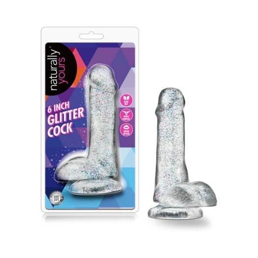 Naturally Yours 6in Glitter Cock Clear dildo made by Blush on sale at herVibrators.com