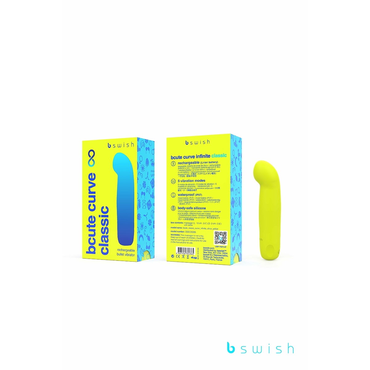 Close-up of the Yellow B Swish vibrator for texture detail