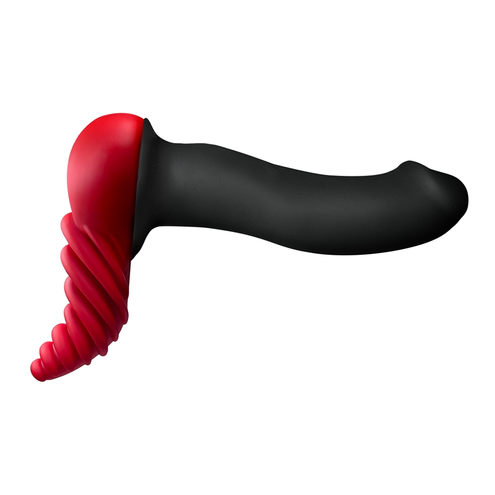 Close-up of the Red Banana Pants vibrator for texture detail
