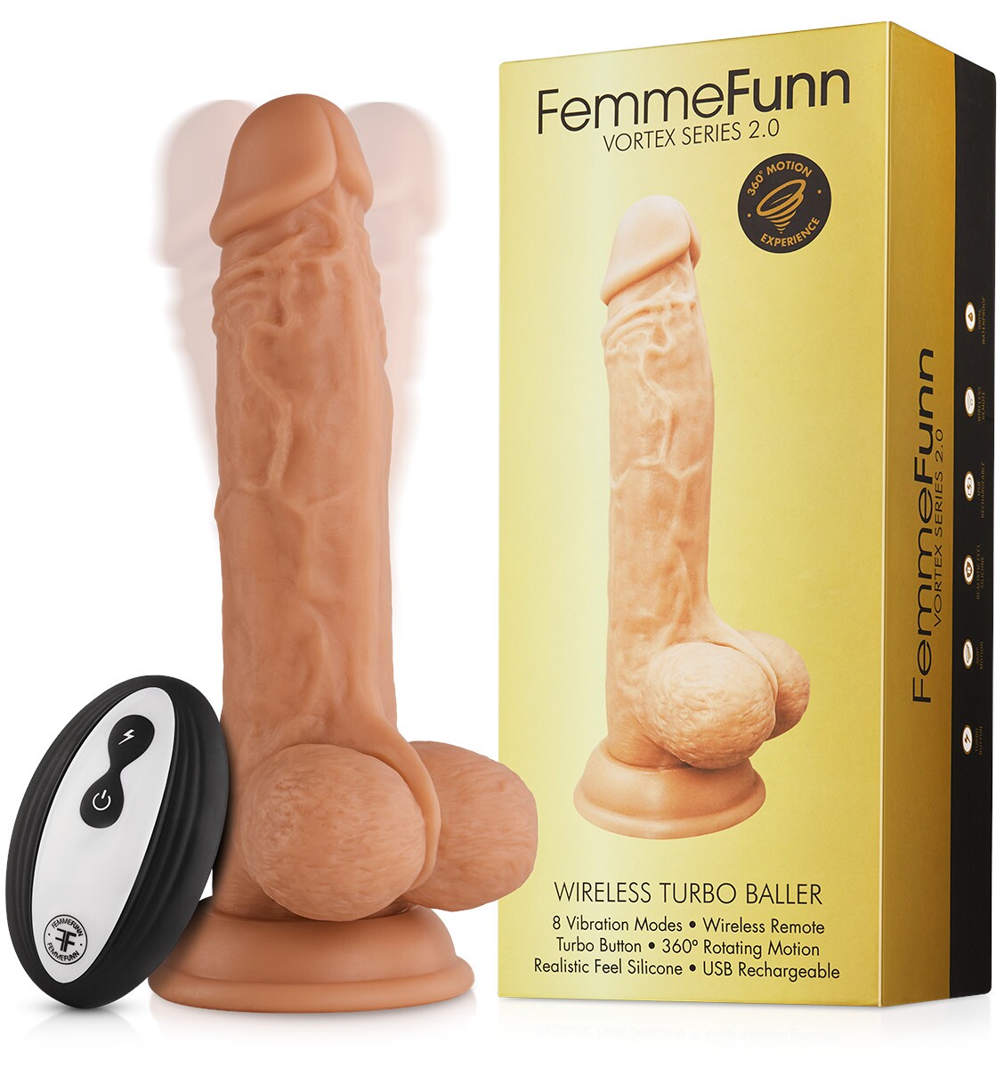 Cream Femme Funn vibrator Wireless Turbo Baller shown in hand for scale
