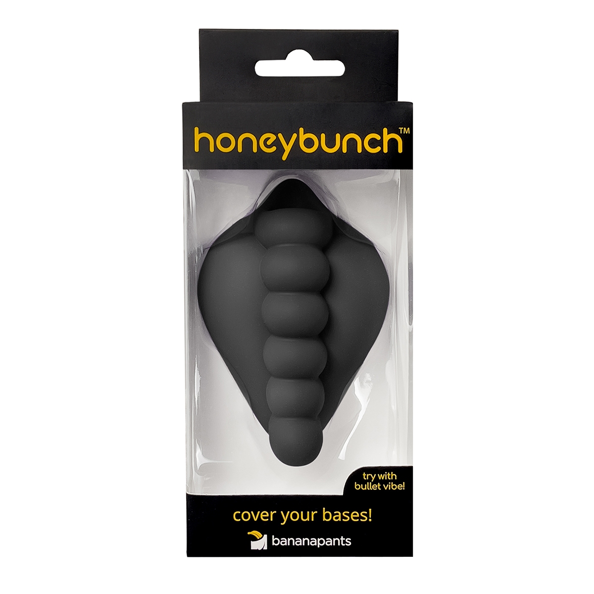 Black Banana Pants vibrator positioned upright for display