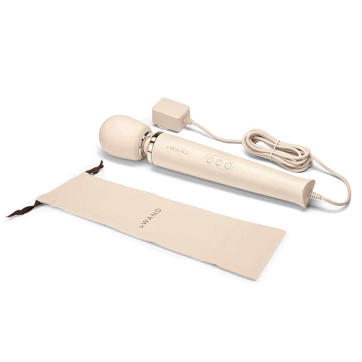 Angled view of the Cream Le Wand vibrator designed for intimate use