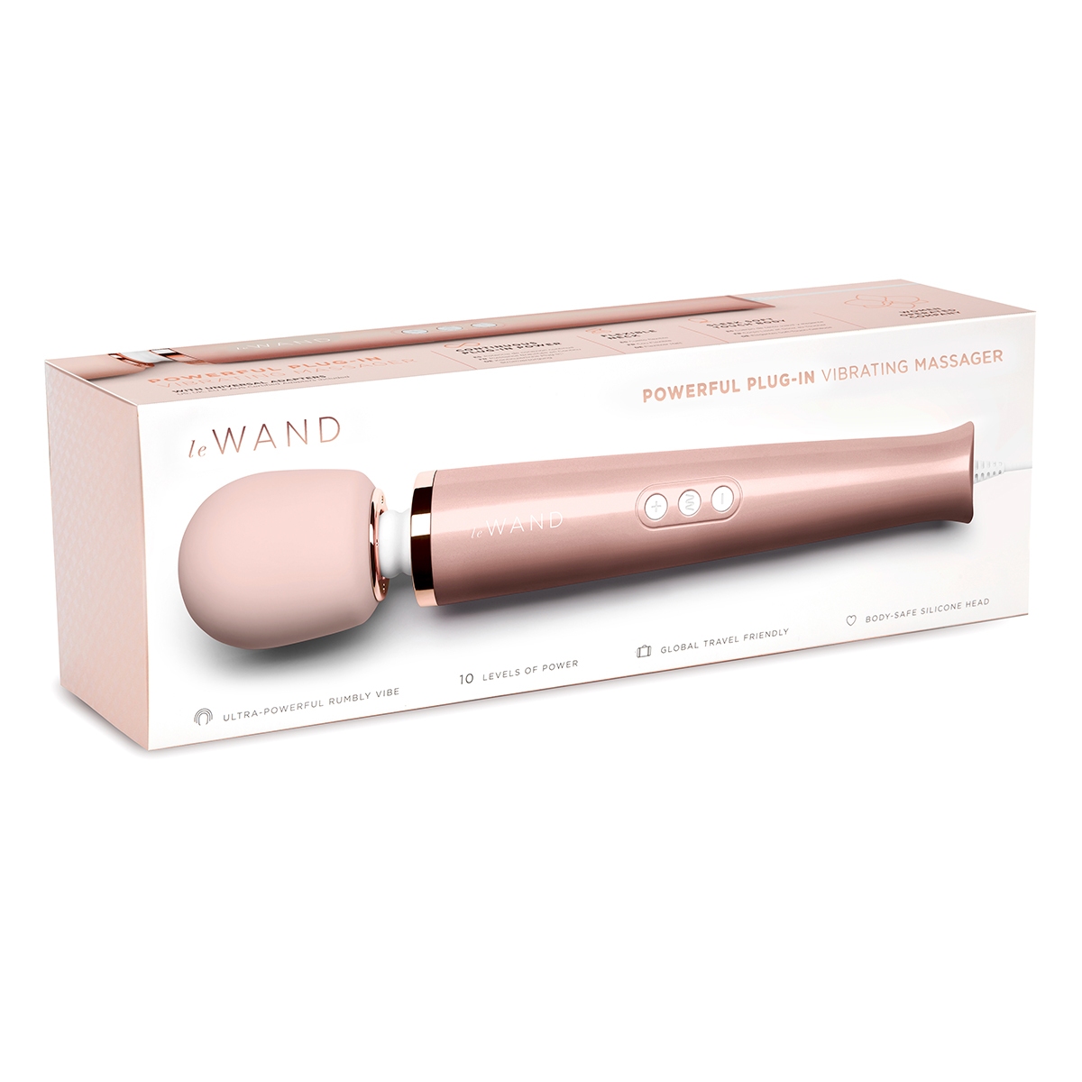 Angled view of the Rose Gold Le Wand vibrator designed for intimate use