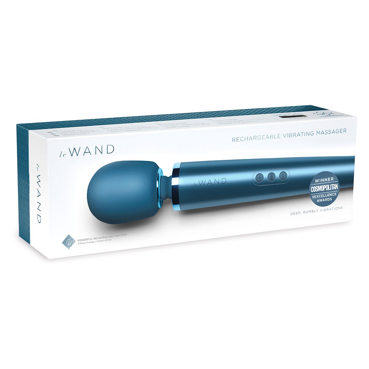 Fully assembled Blue Le Wand vibrator with smooth exterior