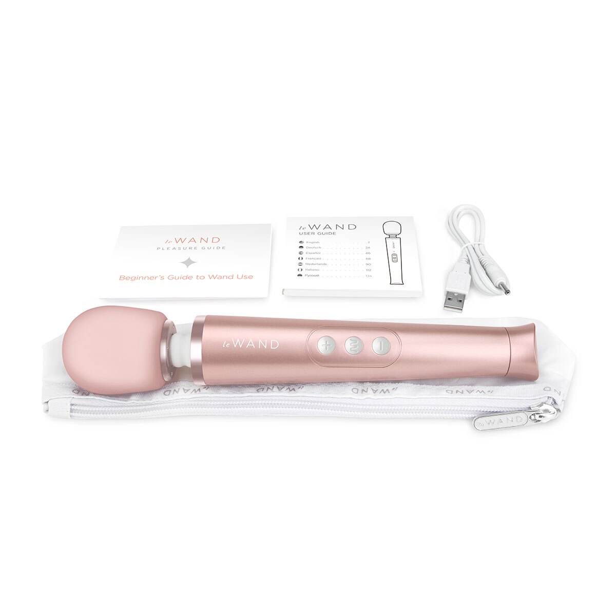 Angled view of the Rose Gold Le Wand vibrator designed for intimate use