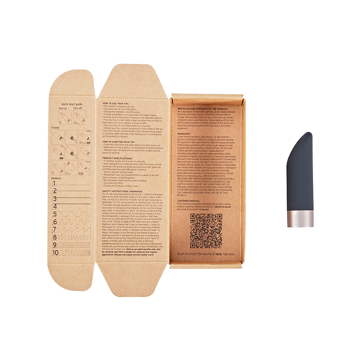 Close-up of the  Love Not War vibrator for texture detail