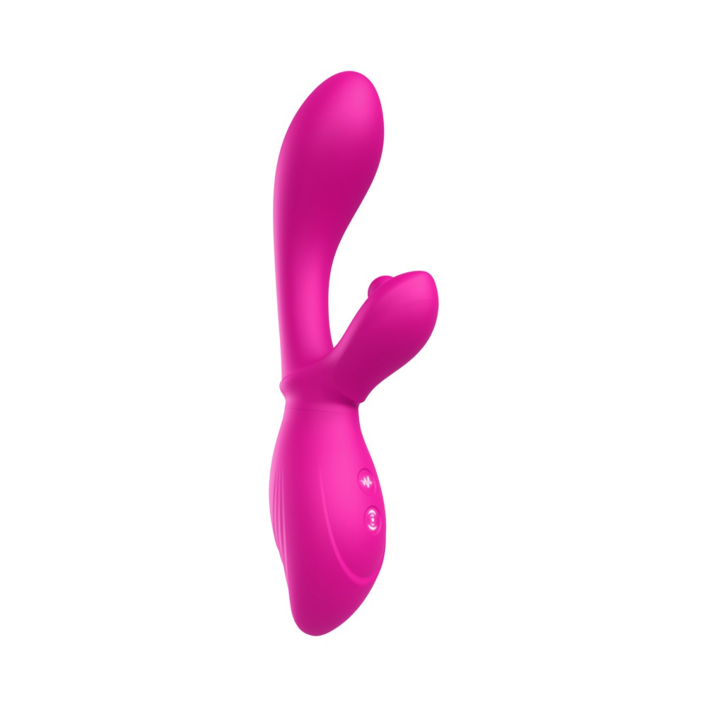 Pink Luv Inc vibrator Tb58: Thumping Ball Rabbit shown in hand for scale