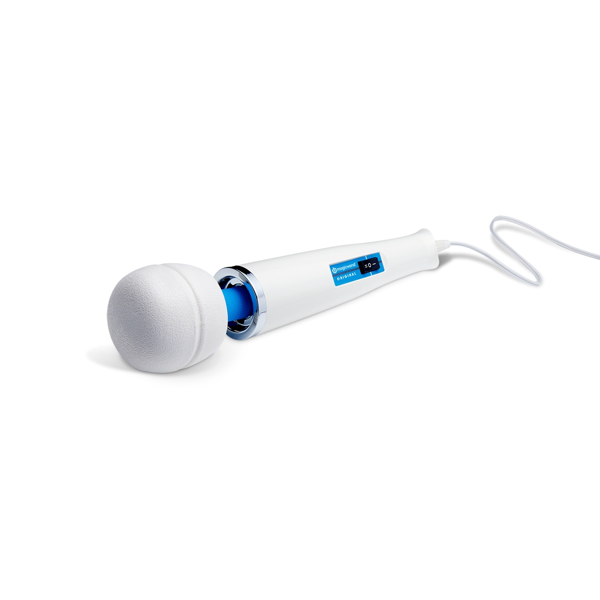 Angled view of the  Magic Wand vibrator designed for intimate use