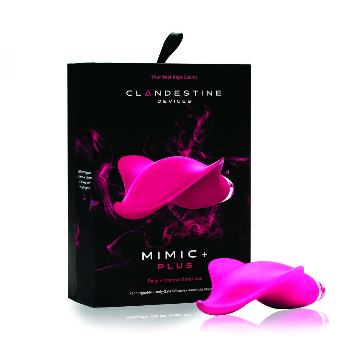 Angled view of the  Clandestine Devices vibrator designed for intimate use