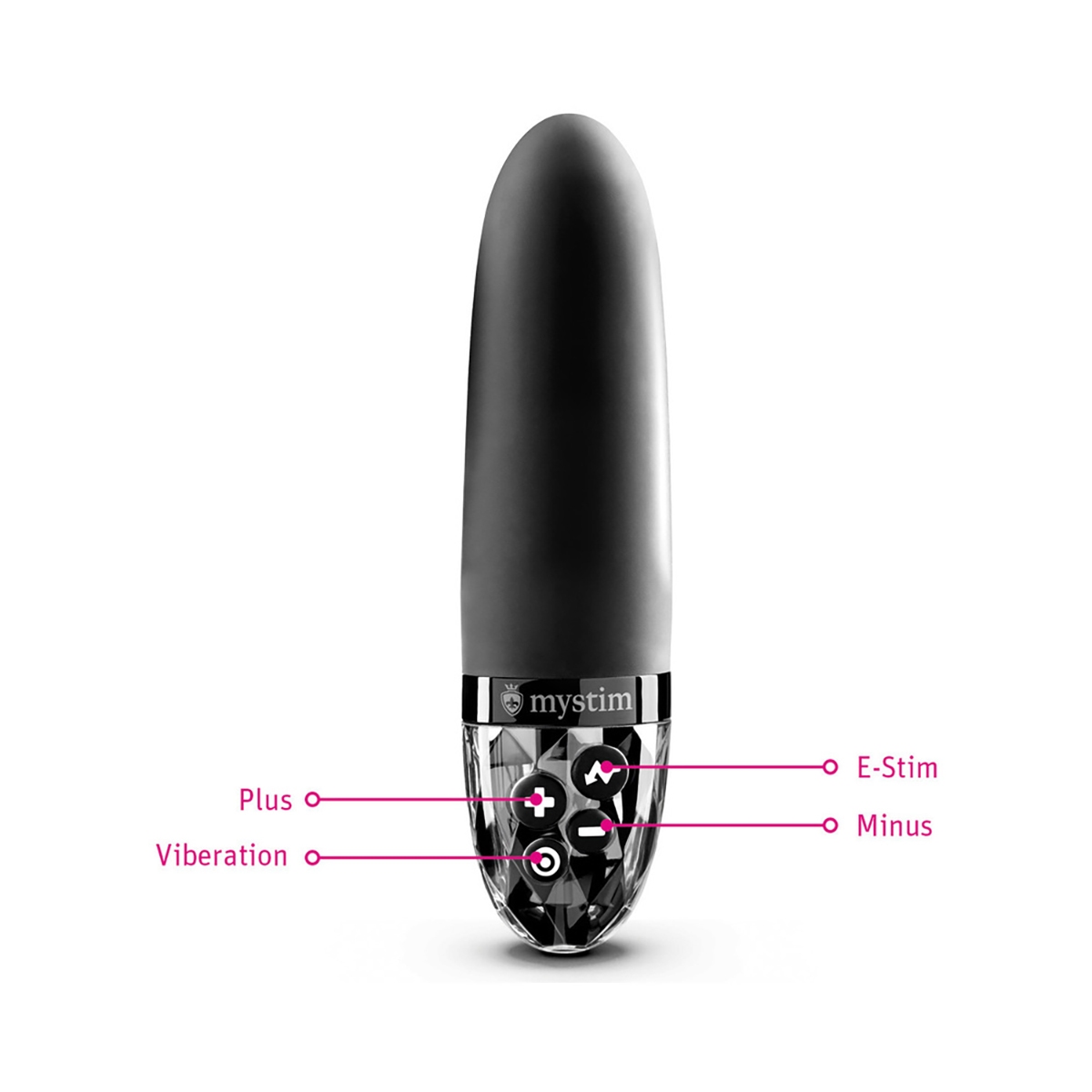 Product image of the Black Mystim vibrator on clean background