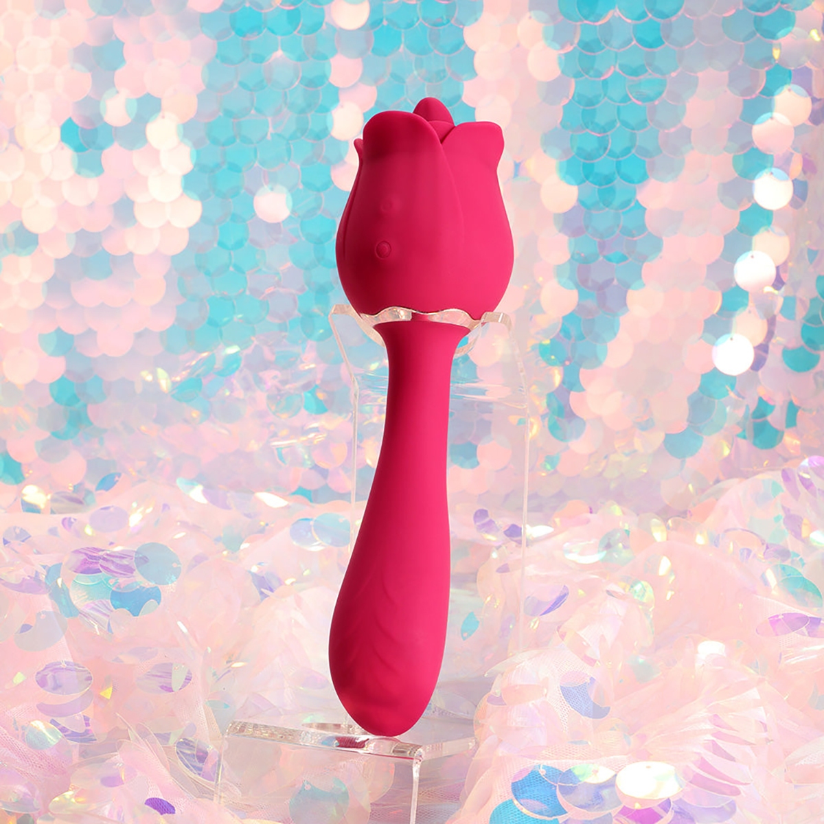 Close-up of the Red Honey Play Box vibrator for texture detail